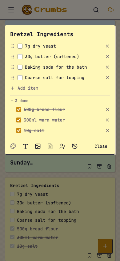 Mobile checklist with bretzel ingredients