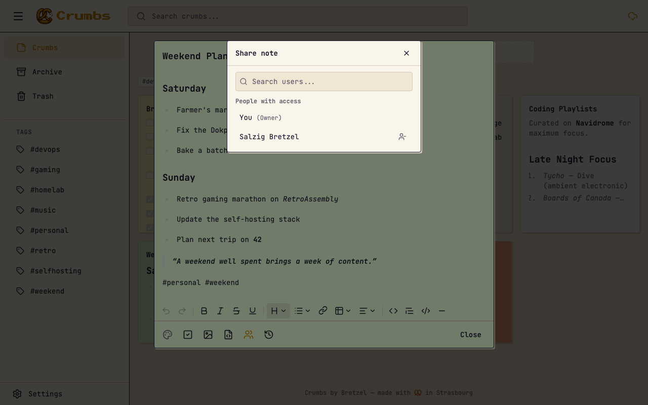 Share dialog with collaborator management